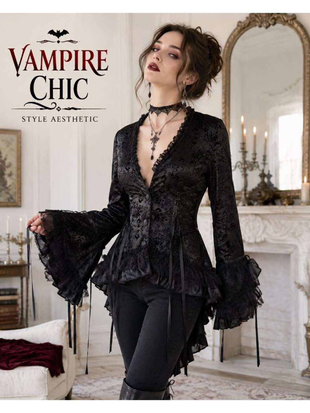 Living Dead Souls Black Gothic Corset Lace-Up Jacket Victorian Bell Sleeve Size